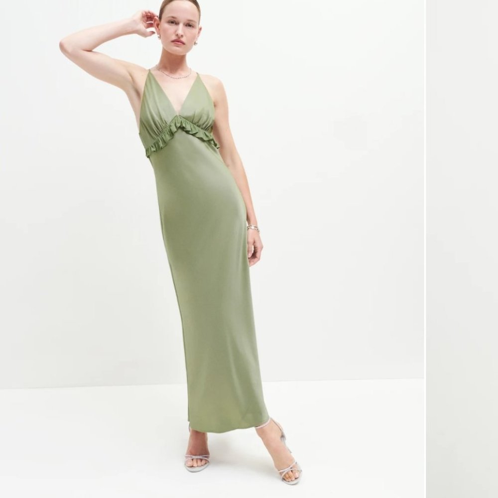 🥳BIG SALE🥳Reformation Madrigal Satin Dress in Artichoke